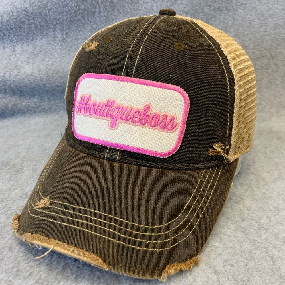 #boutiqueboss Womens Brown Wild Oates Trucker Hat Distressed Snapback OSFA